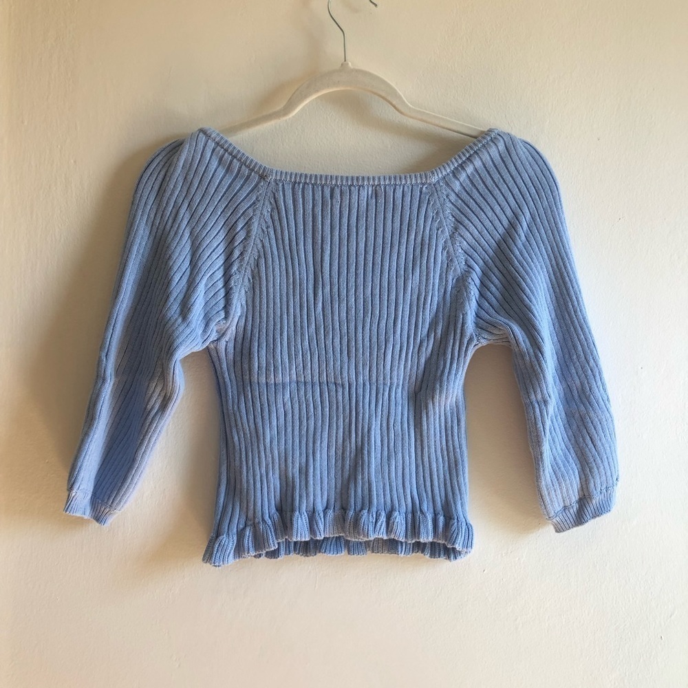 Vestique Baby Blue Ribbed Sweater Blouse Medium - Picture 7 of 9